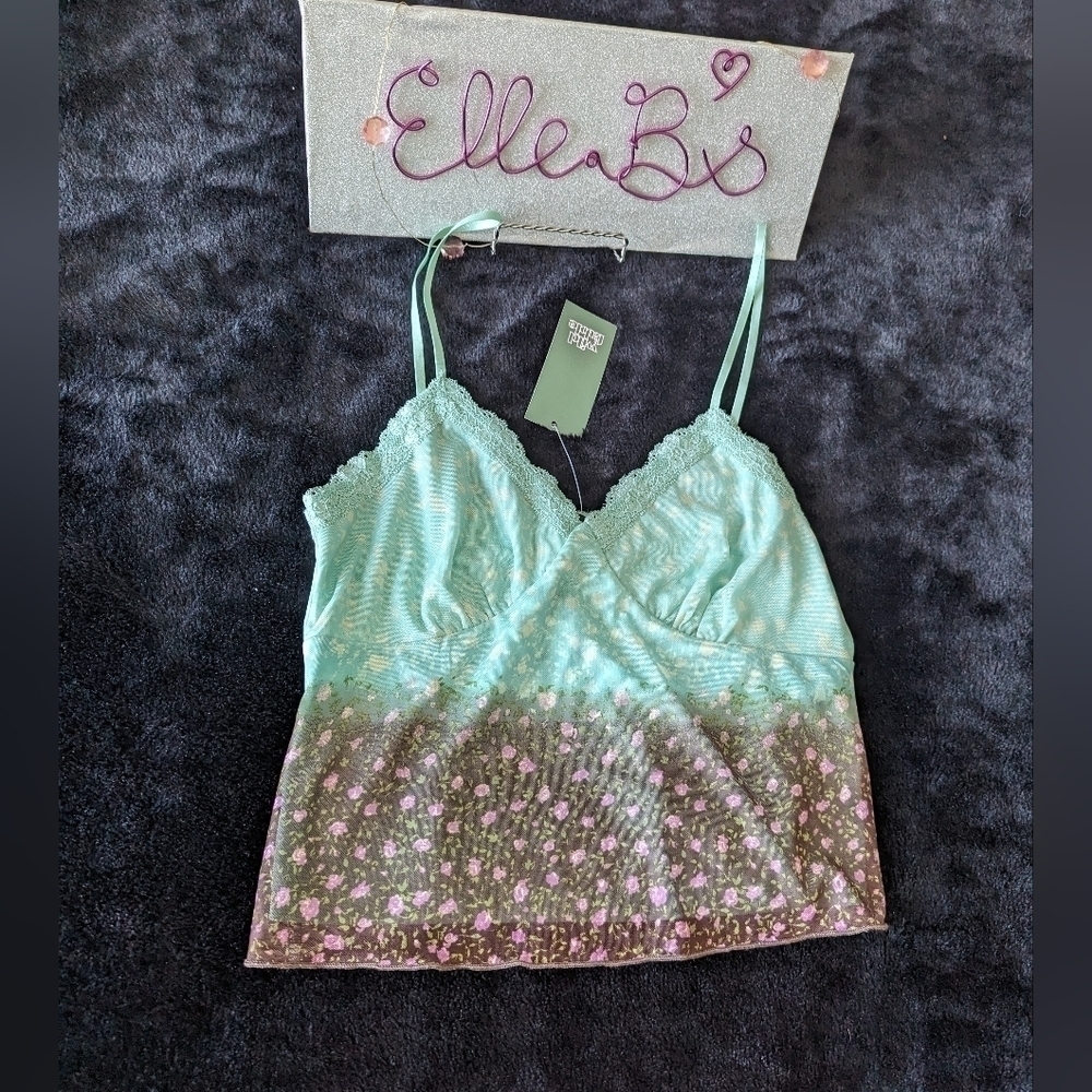NWT Wild Fable Teal Floral Ombre Lace Tank S, XXL
